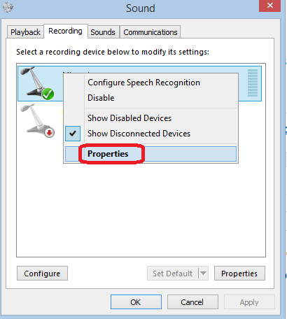 録音マイクのプロパティwindows8
