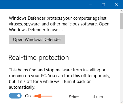 real time protection slider on windows 10
