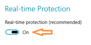 real time protection slider on windows 10