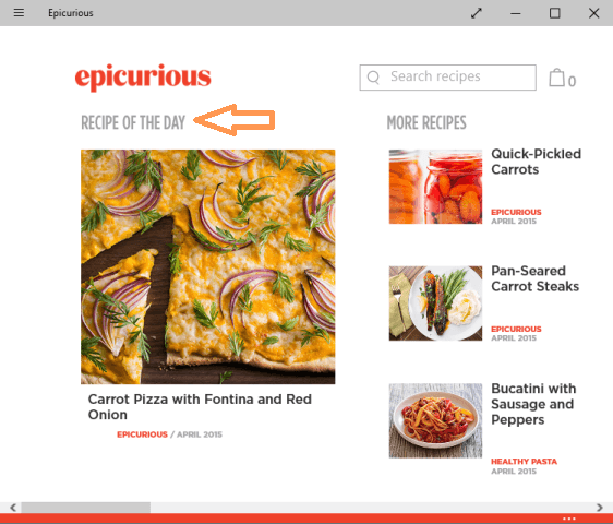 recipe of the day on epicurious app for windows