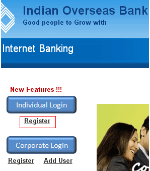 register link in iob login page