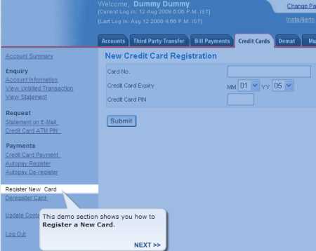 Register new credit card in HDFC Online