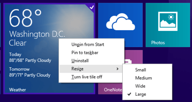 resize tile Ultimate Guide To Personalize Windows 8.1 Start Screen