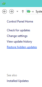 restore hidden updates link on windows 10