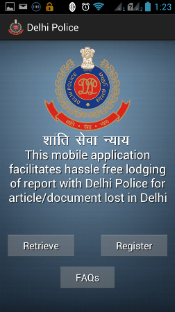 retrieve register faqs How to use Delhi Police Lost Report Android App on Phone
