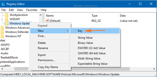 right click Windows Update New Key 13