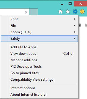 safety option on settings internet explorer