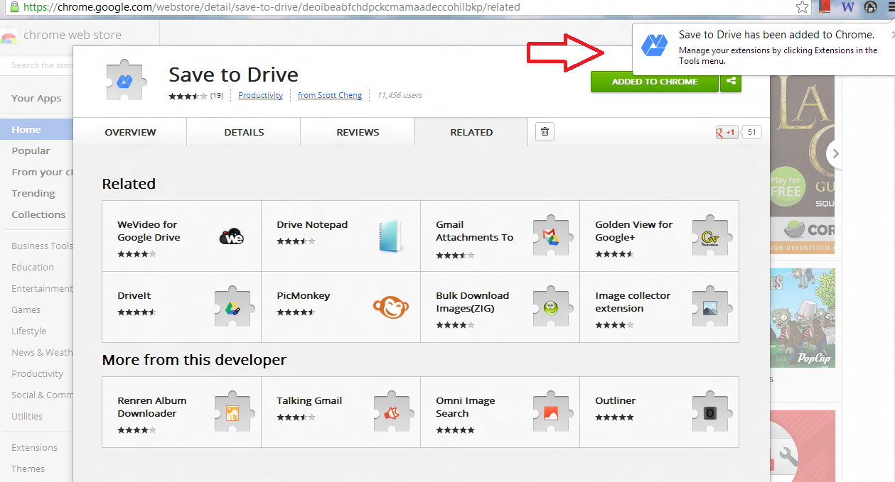 save to Drive chrome extension added