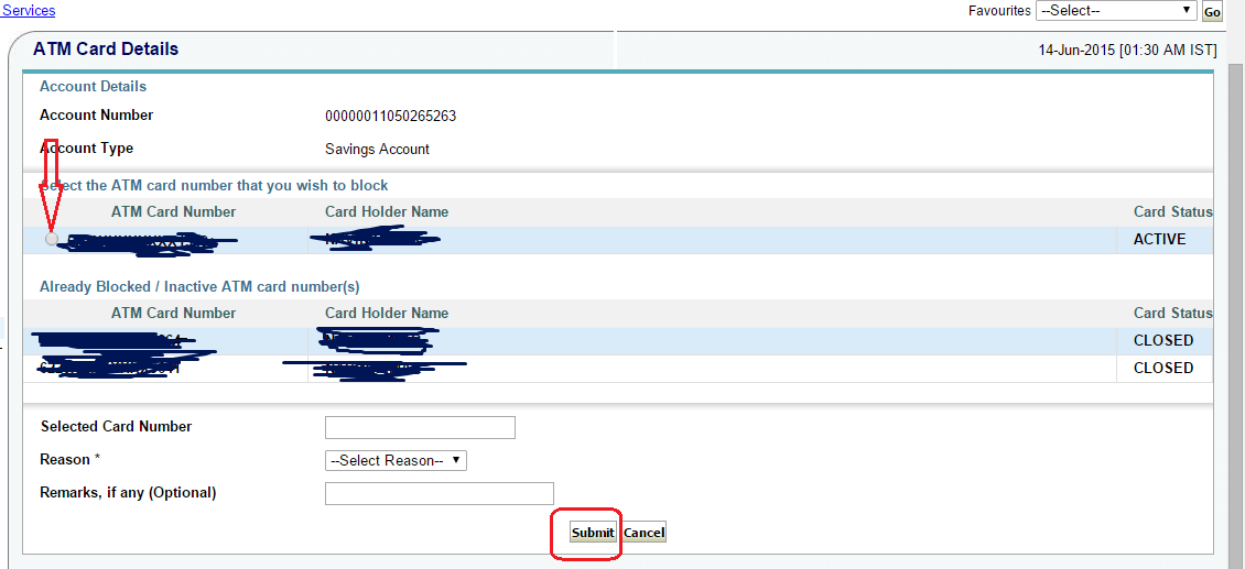 sbi atm card lost how to register