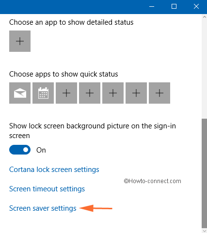 Screen saver settings link at the end of the Lock screen segment