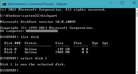 select disk command prompt