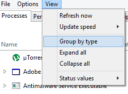 View menu and Group by type