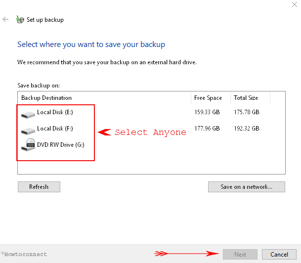 select where you want to save your backup pop up