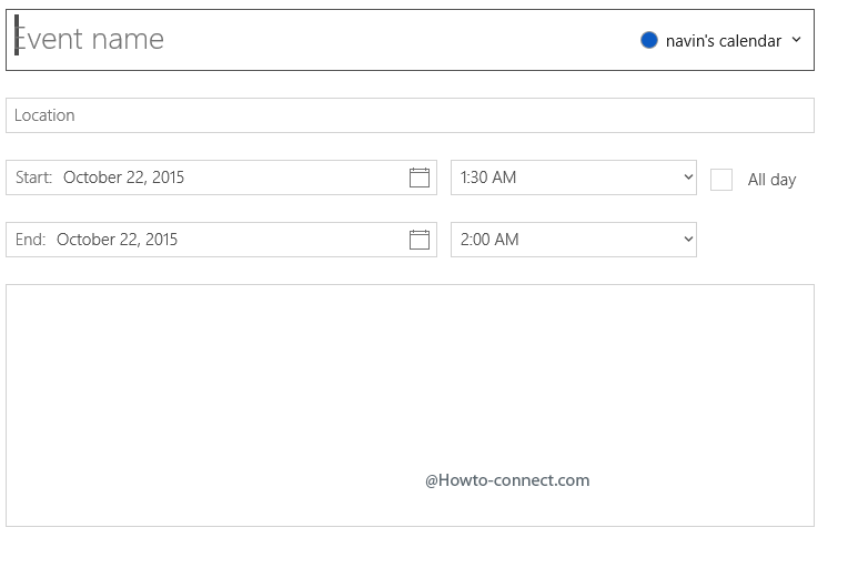 seperate page to create event on calendar