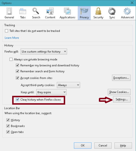 settings button in front of clear history when firefox closes on privacy settings button in front of clear history when firefox closes on privacy