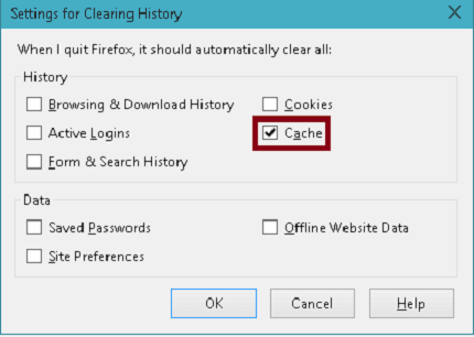 settings for clearing history in firefox