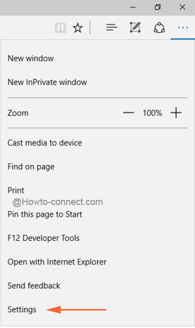 Settings menu in Windows 10 Edge More actions