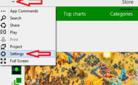 settings menu on windows 10 store