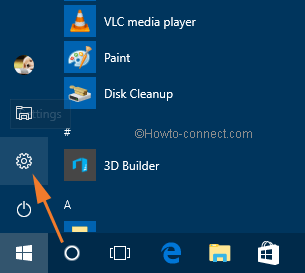 settings symbol on the start menu of windows 10