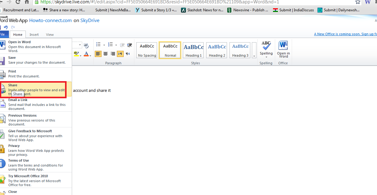 share skydrive word document share skydrive word document