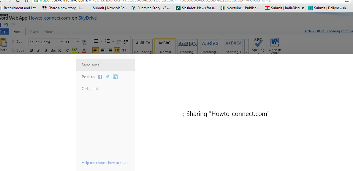 sharing word document on skydrive