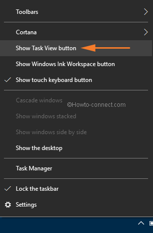 uncheck taskview toolbar show task view button on right click context menu of taskbar
