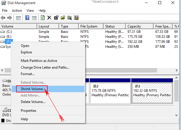 shrink volume option shrink volume option