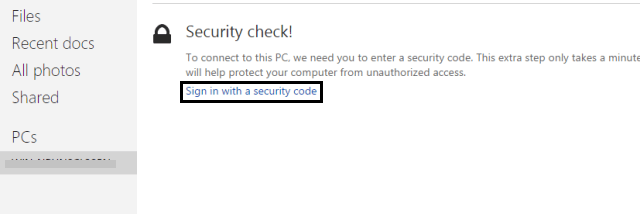 sign in with security code link on onedrive
