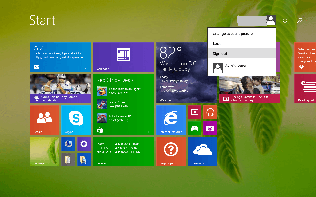 sign out on start screen