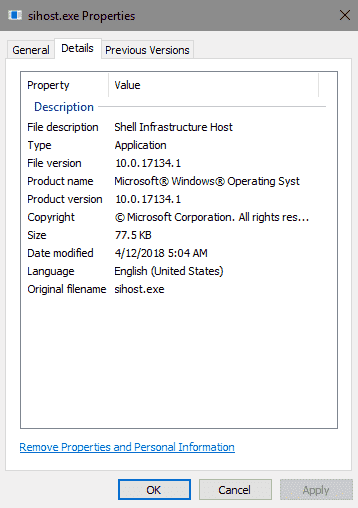 sihost.exe in Windows 10 image 1