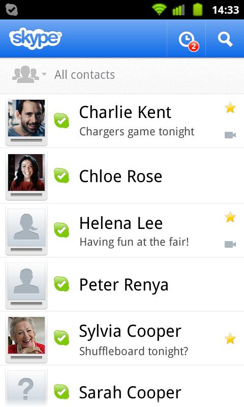 skype app contacts on android screen