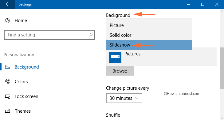 slideshow in background option to how Slideshow Images from Camera Roll in windows 10