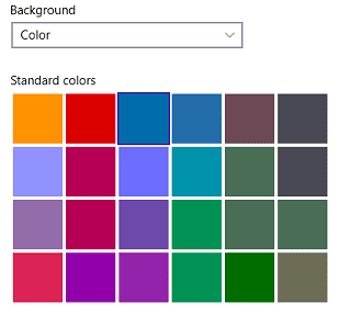 standard colors collection under background option in windows 10