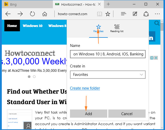star marks to add a favorite in edge