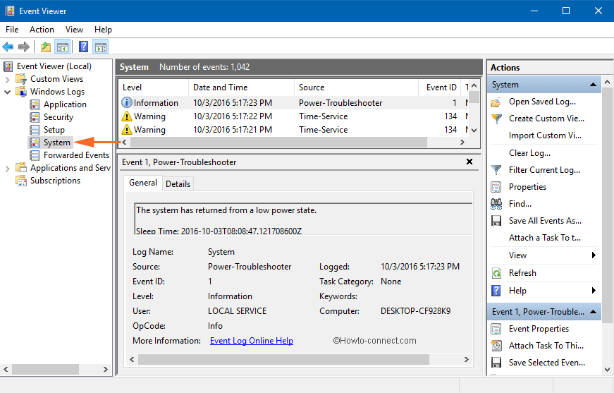 setup logs system logs in event viewer