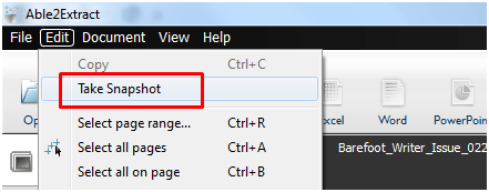take snapshot menubar Alter PDF with Ease to Various Formats using Able2Extract