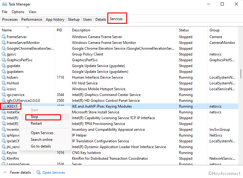 task manager stop service