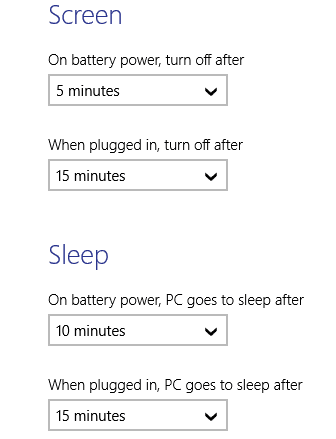 time dropdowns for screen and sleep