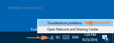 troubleshoot problems on network icon on the taskbar