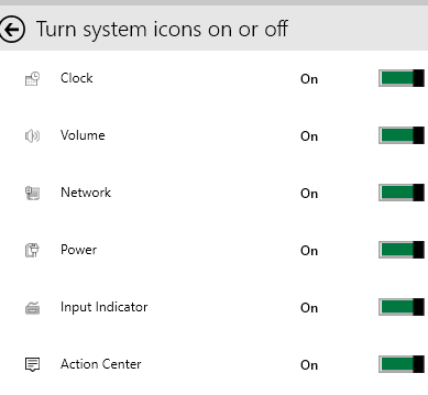 turn system icon on or off window