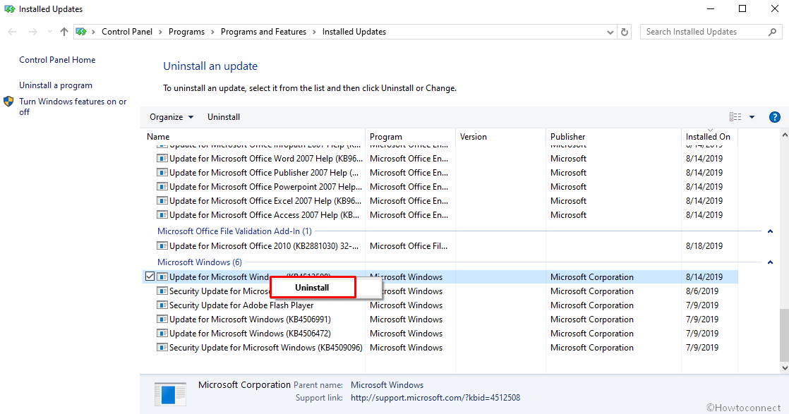 uninstall faulty updates