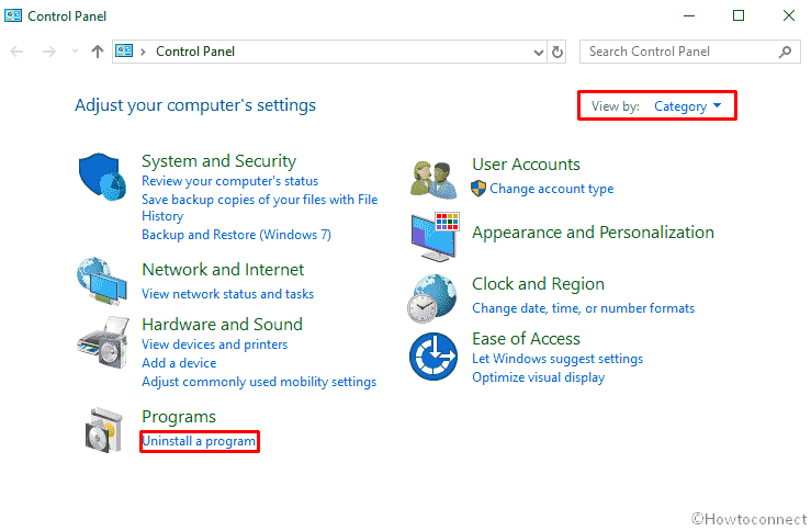 uninstall program control panel