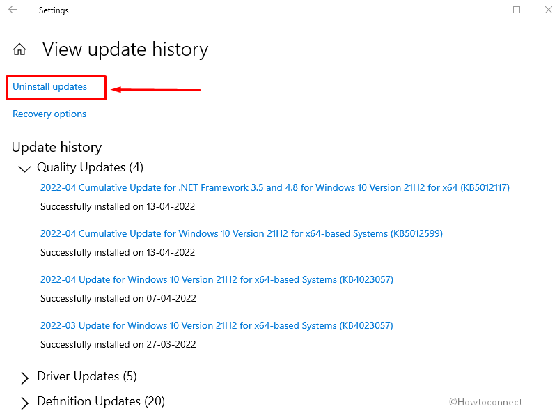 uninstall updates