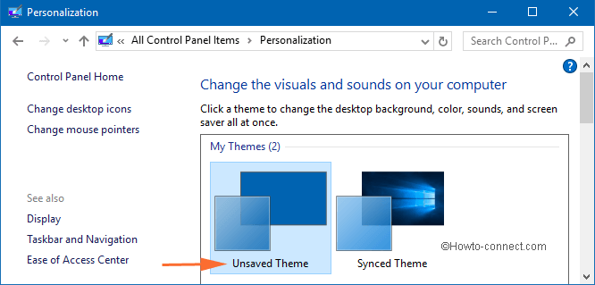 unsaved theme in personalization window