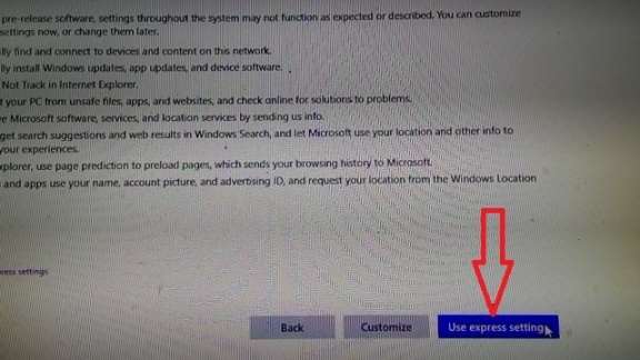 use express settings button in windows 10 upgrade