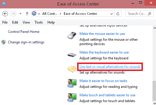use text or visual instead sound in windows 10