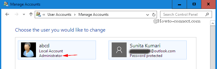 User is Administrator or Standard User in Windows 10
