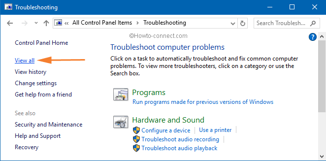 view all link on troubleshoot