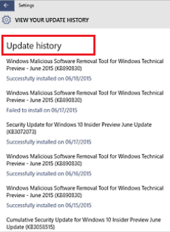 see update history on windows 10