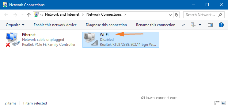 wifi disabled in network connection window
